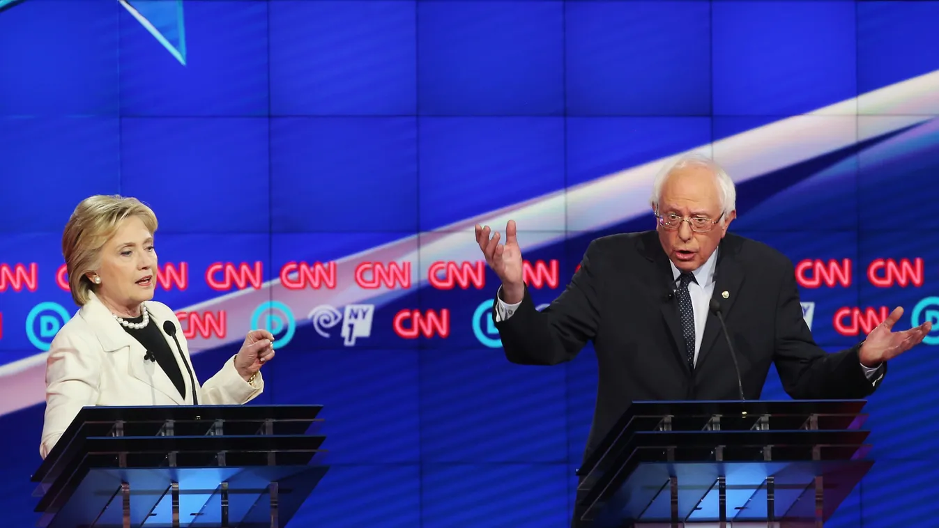 GettyImageRank2 ELECTION NEW YORK, NY - APRIL 14: Democratic Presidential candidates Hillary Clinton and Sen. Bernie Sanders (D-VT) debate during the CNN Democratic Presidential Primary Debate at the Duggal Greenhouse in the Brooklyn Navy Yard on April 14
