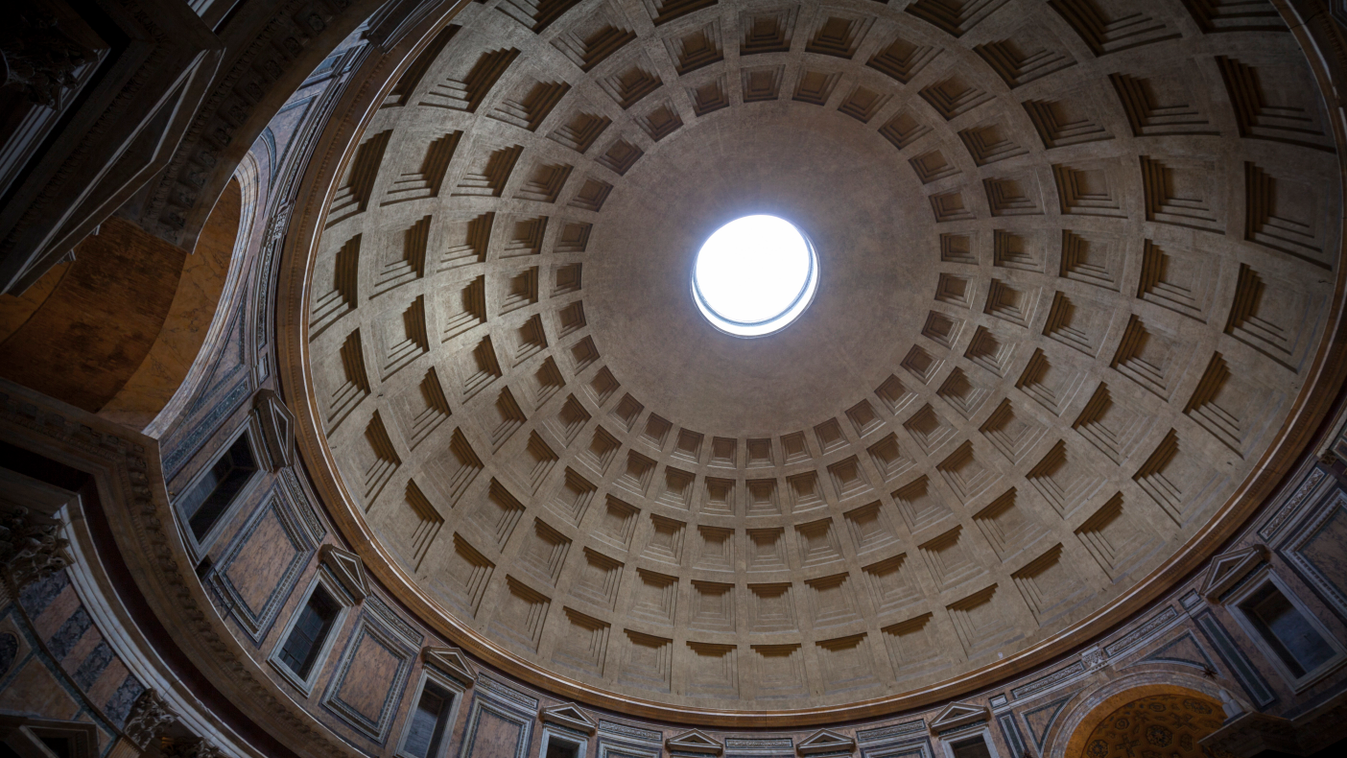 Pantheon, Rome, Italy travel destination photography HORIZONTAL colour image PANTHEON unesco world heritage site rome lazio italy EUROPE international landmark UNESCO famous place indoors capital cities no people ARCHITECTURE CEILING dome day curve low an