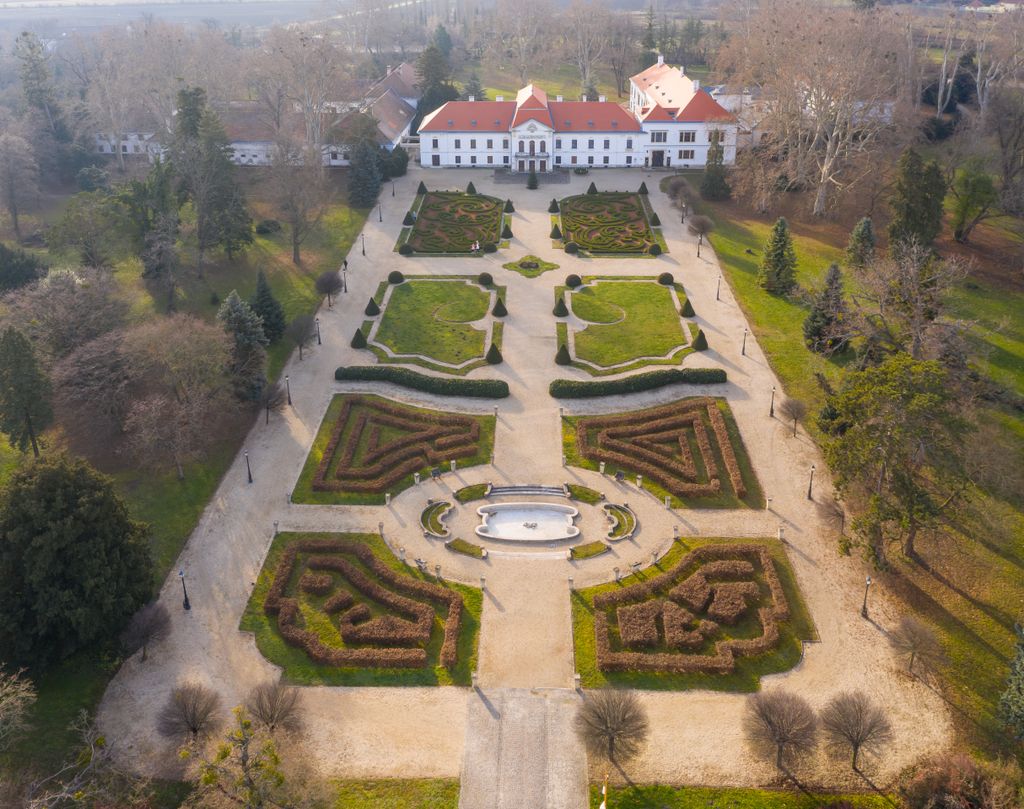 hungary drone castle Aerial,Photo,Of,Szechenyi,Castle,At,Nagycenk,,Hungary big,castle,passage,building,beautiful,aerial cityscape,aristocra 