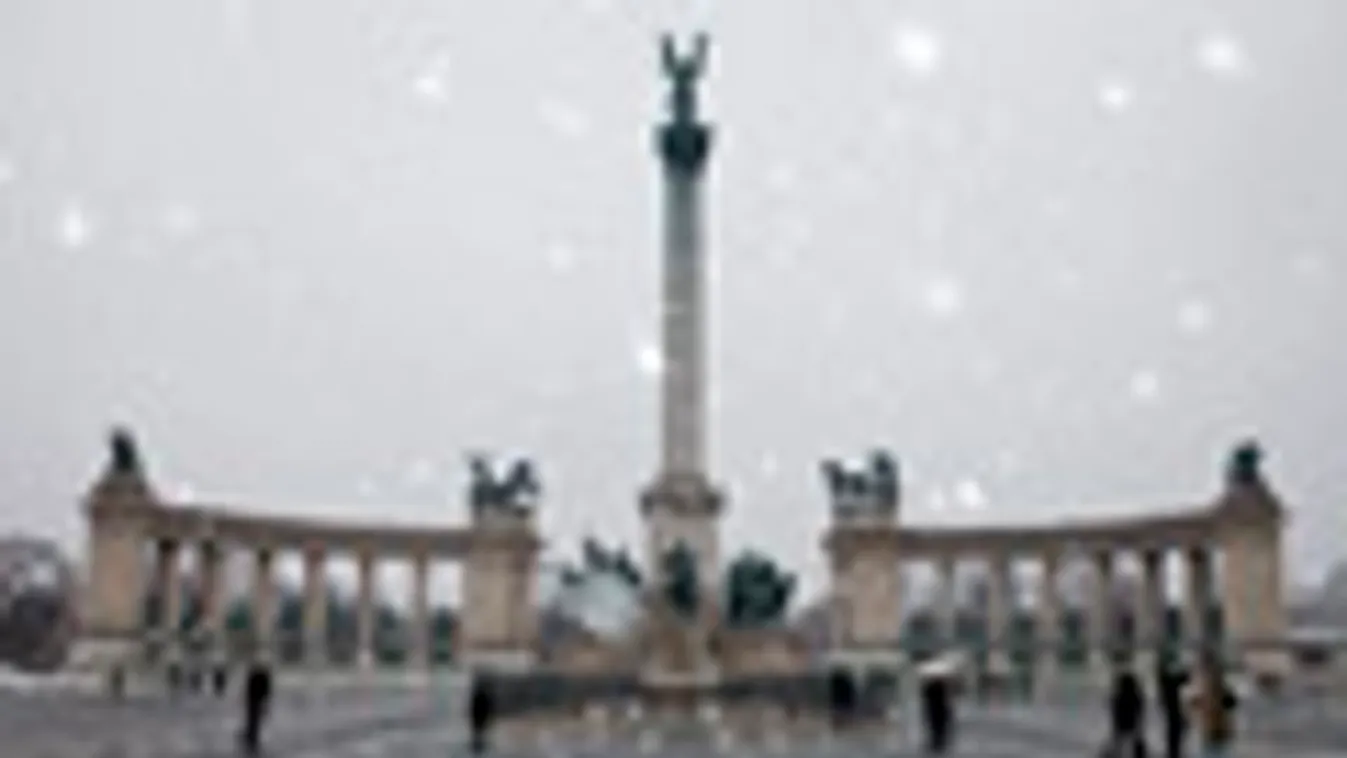 Hősök tere, Budapest, hó, havazás, időjárás
