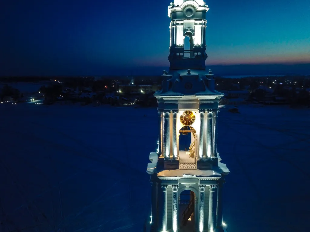 Drón fotók a befagyott Volga folyón lévő Kalyazin-harangtoronyról  Russia Kalyazin Bell Tower Restoration aerial photography architecture Kalyazin Bell Tower landscape monument scenery Horizontal 