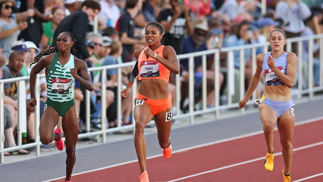 2023 USATF Outdoor Championships GettyImageRank2 Competition Track And Field USA Oregon - US State Sprinting University of Oregon Women Photography Sports Track Sports Race 200 Meter Final Round Women's Track Hayward Field Gabrielle Thomas Kayla White Per