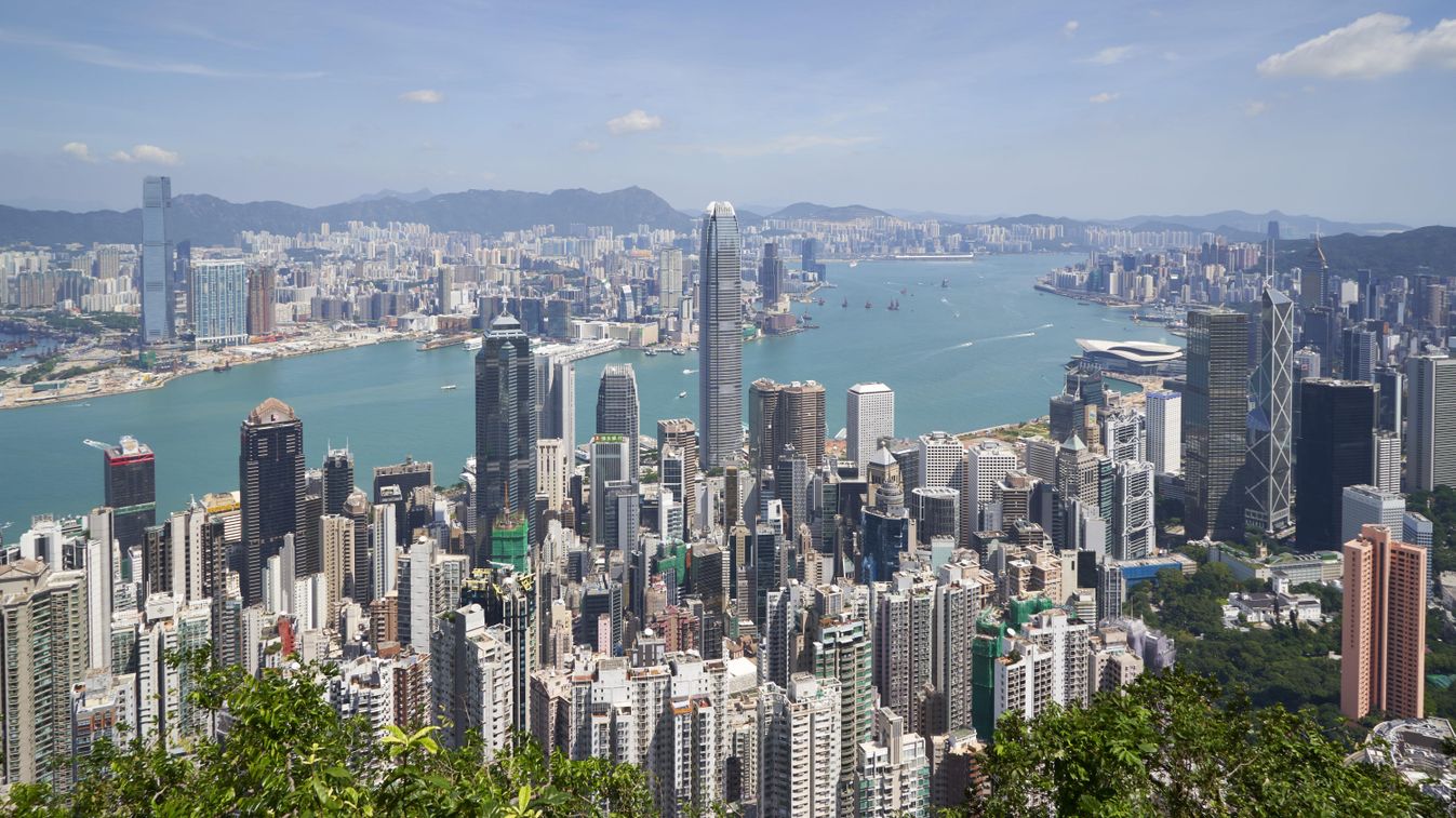 City skyline, viewed from Victoria Peak, Hong Kong photography colour colour image COLOR color image HORIZONTAL horizontal image day outdoors outside nobody no one no-one travel destination travel destinations travel tourist destination Hong Kong skyline 