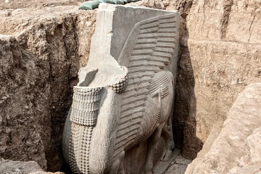 Lamassu, szobor, Khorsabad, Irak, Ninive, ásatás, 