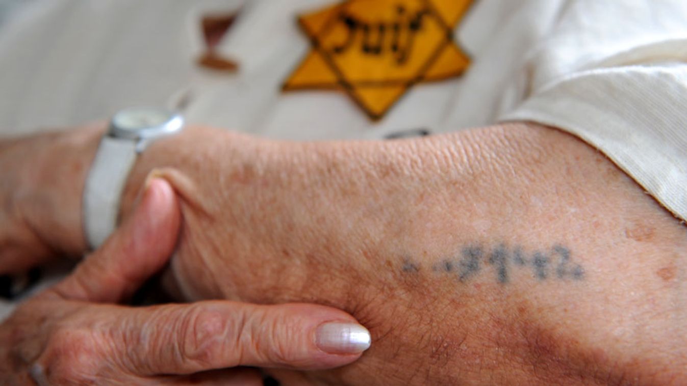 Sarah Montard, lengyel holokauszttúlélő tetoválását mutatja, illusztráció a holokauszttúlélők tovább élnek című cikkhez