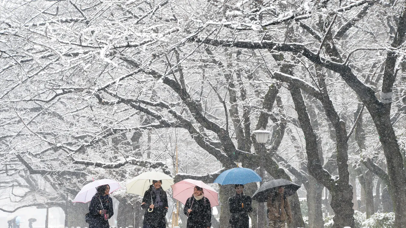 japán, havazás, időjárás, diákok Tokióban 