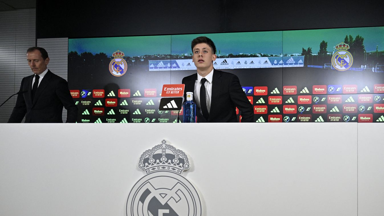 Real Madrid's newly-signed Turkish midfielder Arda Guler's presentation in Madrid Arda,Arda Guler,Emilio Butragueno,Guler,midfielder,presentation, Horizontal 
