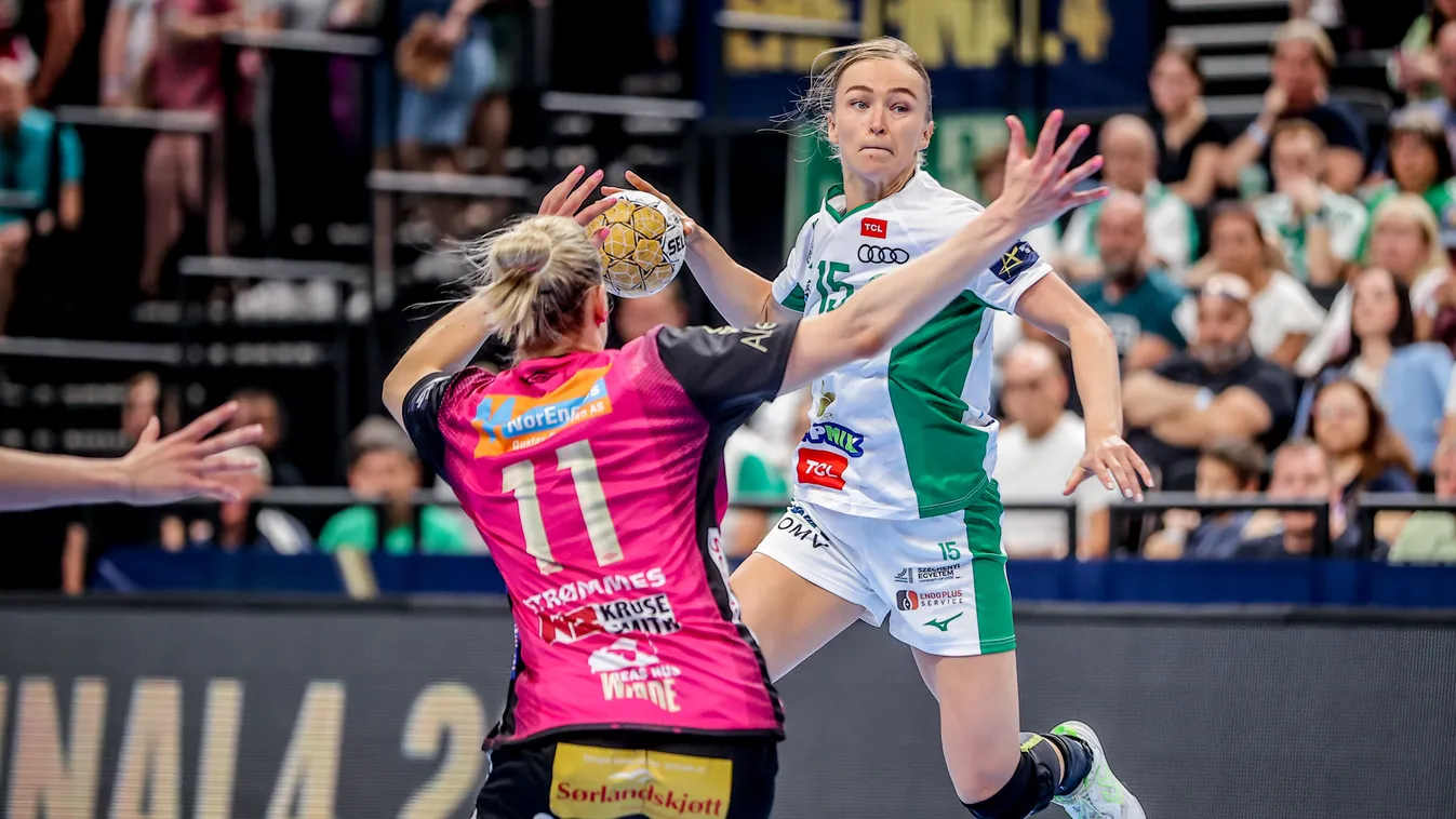 női kézilabda BL Final Four Budapest, MVM Dome, női kézilabda, Bajnokok Ligája négyes döntő, 2023, EHF FINAL4 WOMEN 2023, Győr, győri szurkolók, Győri Audi ETO KC–Vipers Kristiansand, győri támadás 