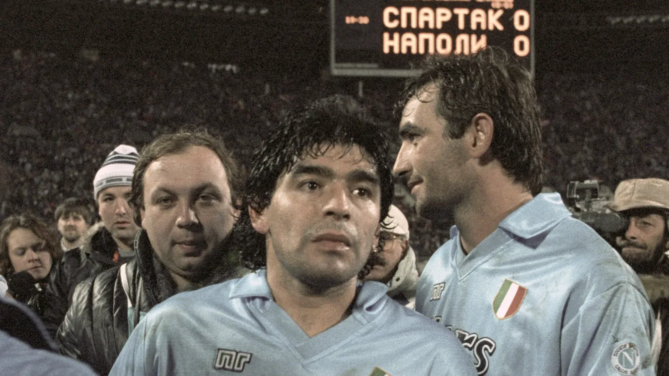 Italian soccer player Diego Maradona after the Napoli (Italy) vs Spartak (Moscow) match Maradona Napoli Spartak soccer HORIZONTAL, Diego Maradona 