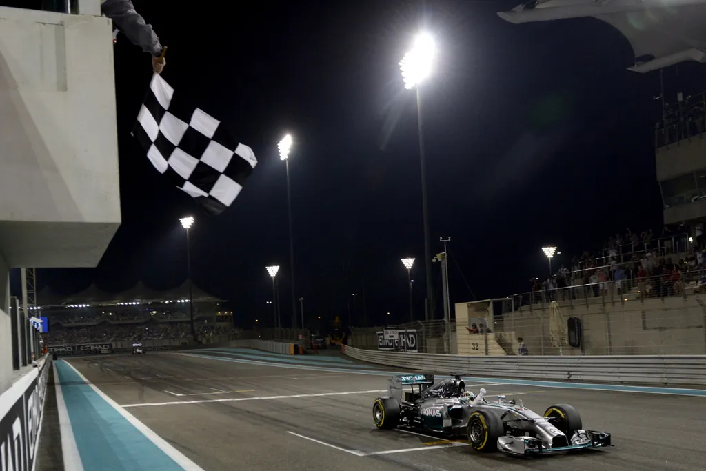 Mercedes-AMG's British driver  Lewis Hamilton wins the Abu Dhabi Formula One Grand Prix at the Yas Marina circuit on November 23, 2014.  AFP Forma1 