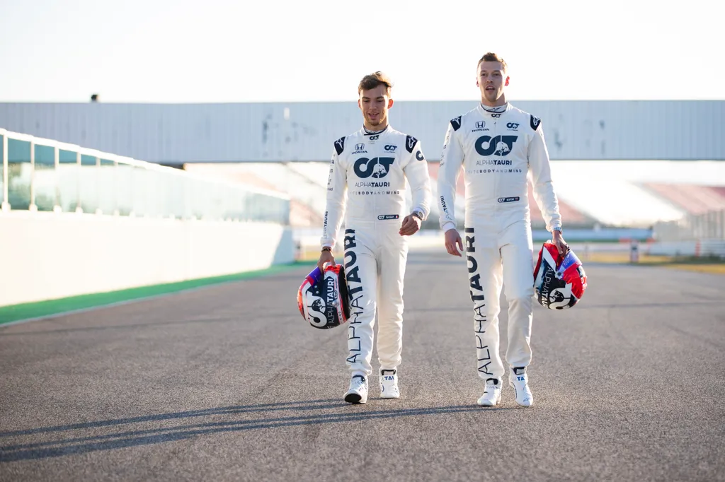 Pierre Gasly, Danil Kvyat Pierre Gasly of France, Danil Kvyat of Russia and Scuderia AlphaTauri seen during the filming day in Misano, Italy on February 15, 2020 