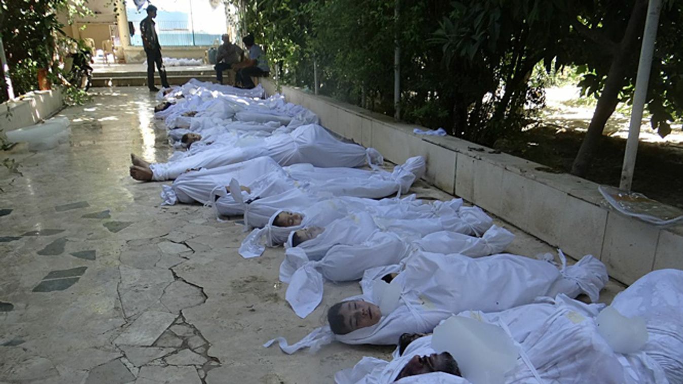 Szíria, fegyveres konfliktus, polgárháború, vegyifegyver, holttesetek vegyitámadás után Damaszkuszban