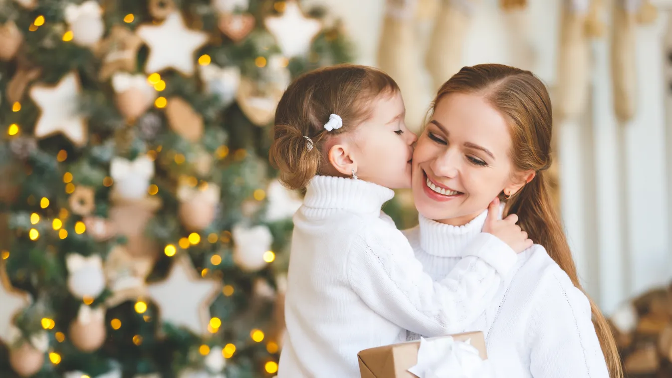 Happy,Family,Mother,And,Child,Daughter,On,Christmas,Morning,At gift,parent,year,caucasian,happy,mom,kiss,merry,mother,white,fem 