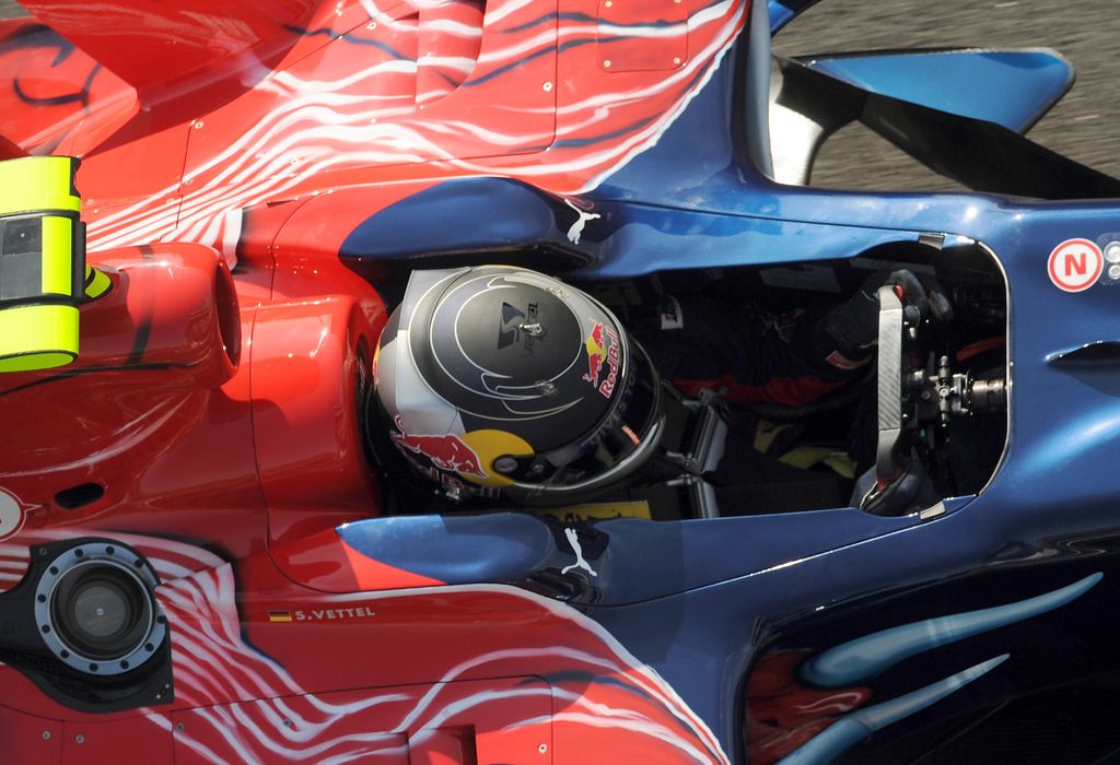 Formula One Barcelona - Practice 1 Sebastian Vettel Motor_Racing SPO Sports AERIAL VIEW F1 formula_1 HELMET male pit_lane single str toro_rosso HORIZONTAL 