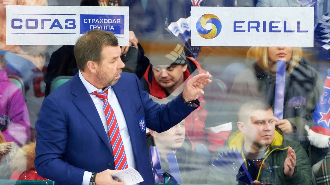 Ice hockey. Kontinental Hockey League. SKA vs. Lokomotiv HORIZONTAL landscape, Oleg Znarok 