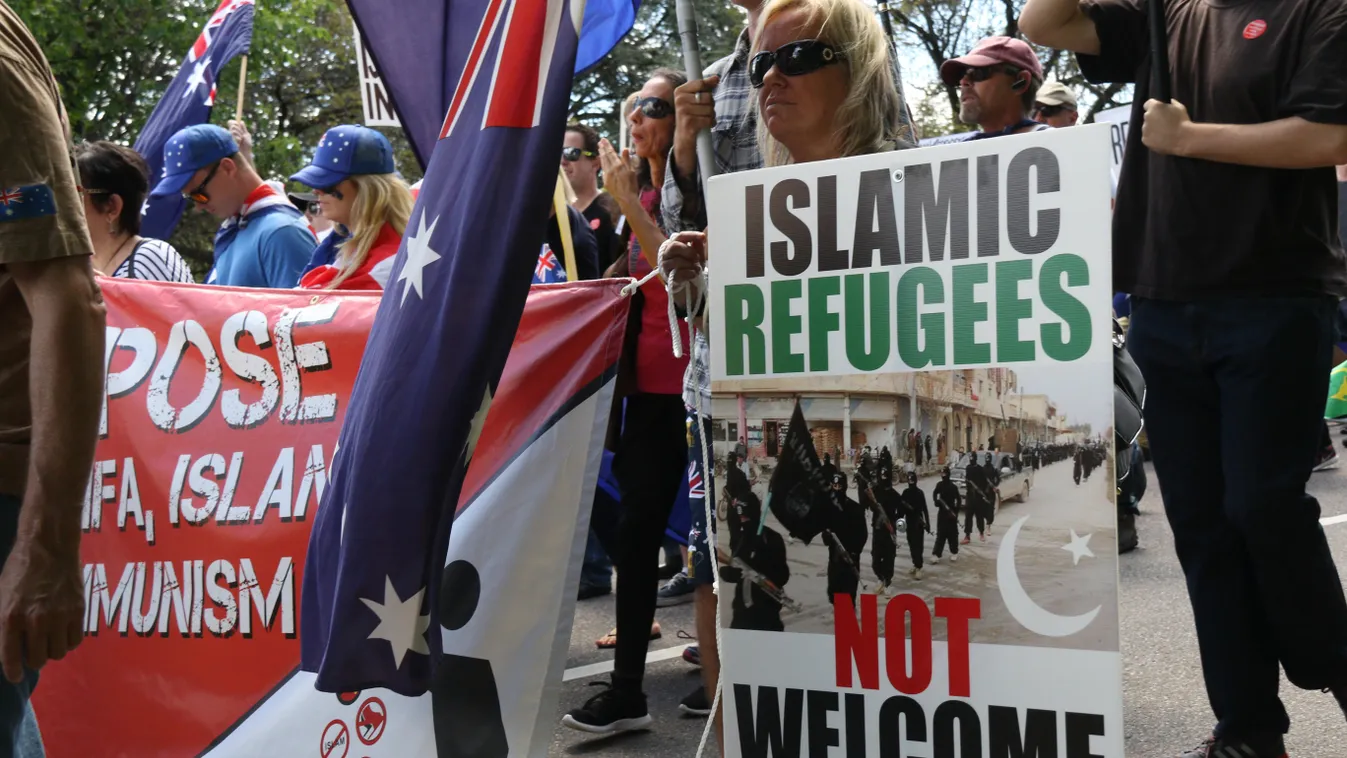 Canberra: Australian conservatives rally in anti-Islam Pegida movement Newzulu Citizenside Richard Milnes Pegida RALLY protest demo DEMONSTRATION Canberra AUSTRALIA Australian protests Islamification EUROPE Islam MUSLIM Muslims UPF United Patriots Front R