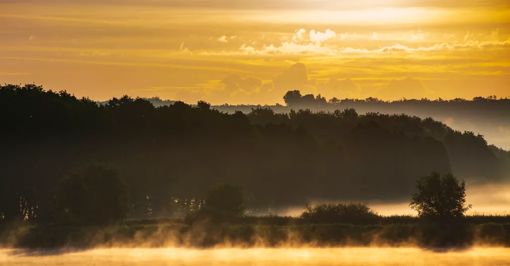 Köd napfelkeltekor Sávoly közelében 2021. augusztus 4-én. 