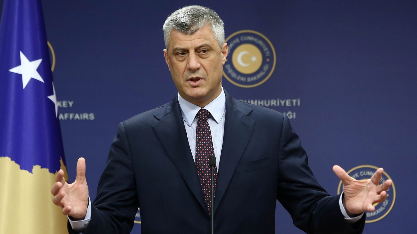 Kosovo's Foreign Minister Hashim Thaci holds a joint press conference with his Turkish counterpart at the Foreign Affairs Ministry in Ankara on February 19, 2015.  AFP PHOTO / ADEM ALTAN 