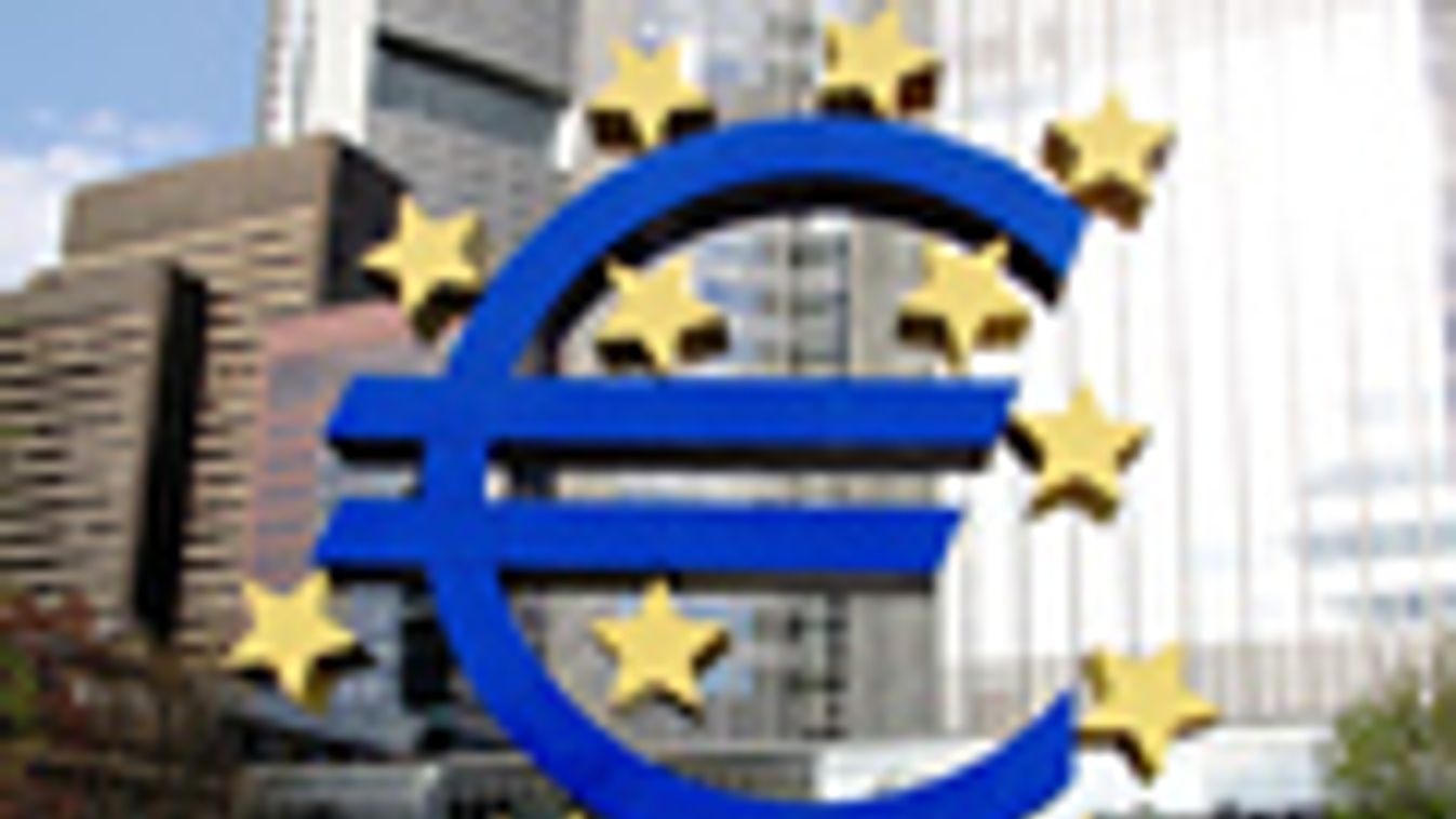 Euro, válság, Euró embléma az Európai Unió Központi Bankjának toronyépülete előtt
