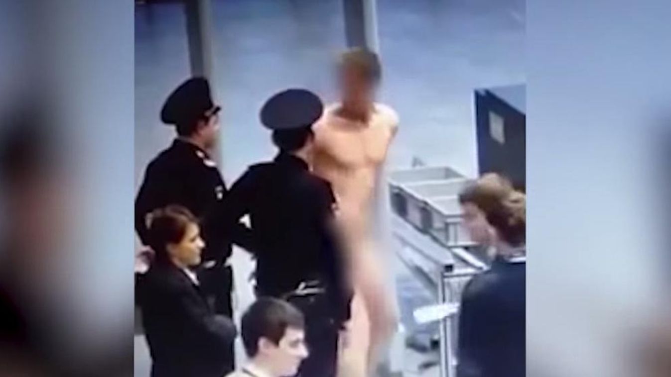 Meztelen férfi a szentpétervári repülőtér biztonsági kapujánál 