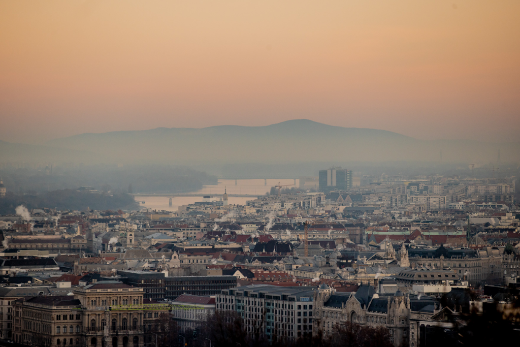 napfelkelte, Gellért-hegy, Budapest, nap, fények, reggel, tél 