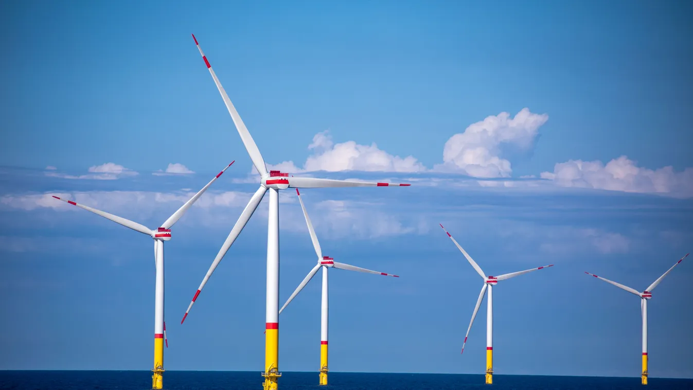 Wind farm in the Baltic Sea ECONOMY energy ENVIRONMENT WATER Baltic Sea WIND POWER off shore Energy system transformation alternatively sustainable WIND TURBINE ISLAND Wind Energy CARBON DIOXIDE free SUMMER Wind farm Wind turbines Rügen WE Offshore SEA Po