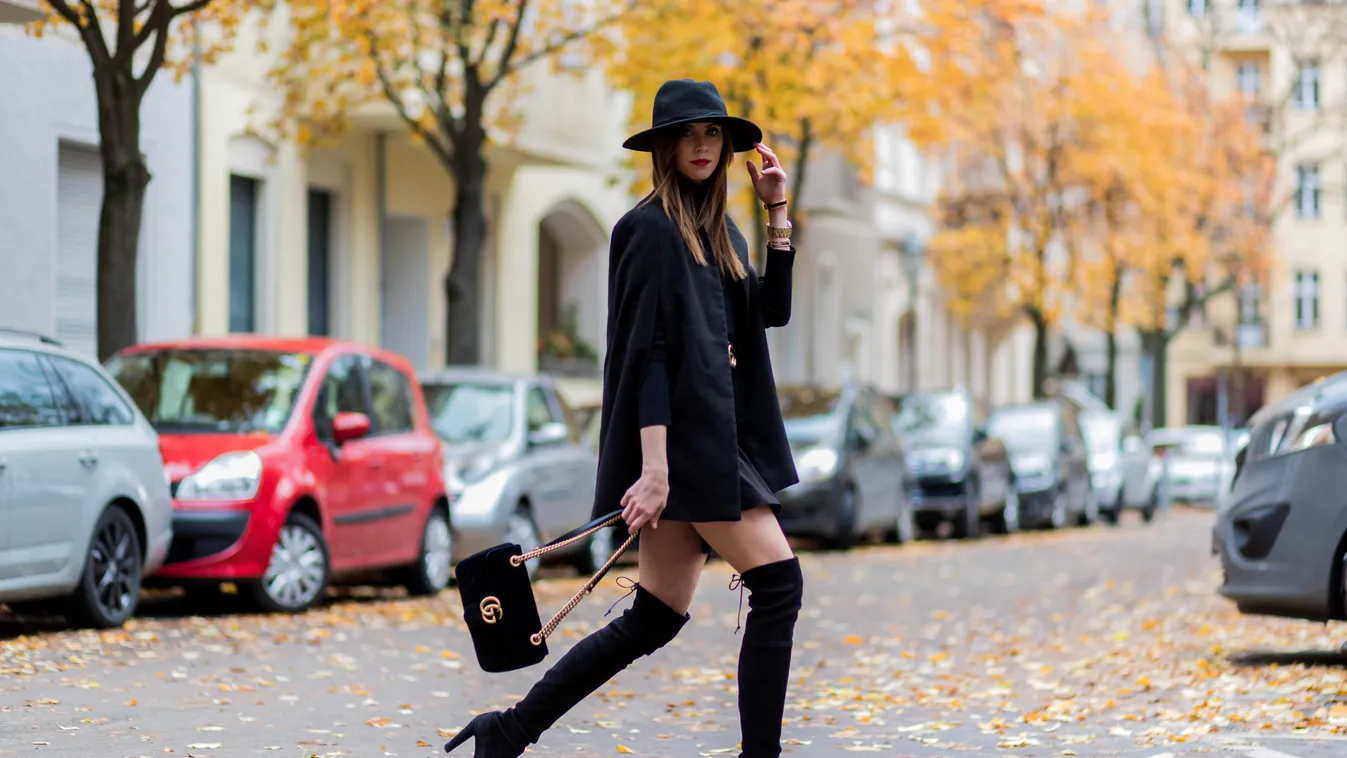 Street Style In Berlin - November, 2016 BERLIN, GERMANY - NOVEMBER 2: Czech fashion blogger Barbora Ondrackova (@fashioninmysoul) wearing a black Proenza Schouler turtleneck sweater, a black Topshop Skirt, a black Gucci belt, a black Gucci bag, a black Mi