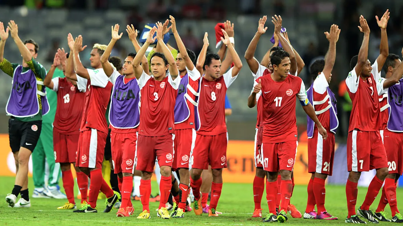 Tahiti foci, a tahti válogatott játékosai a konföderációs kupa Brazília elleni mérkőzése után