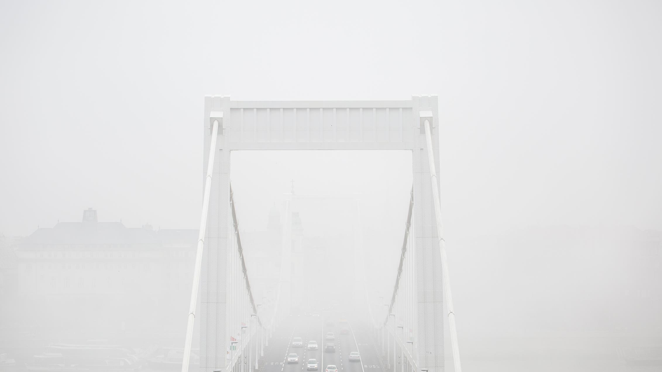 időjárás, köd, Budapest, ősz, Erzsébet híd 