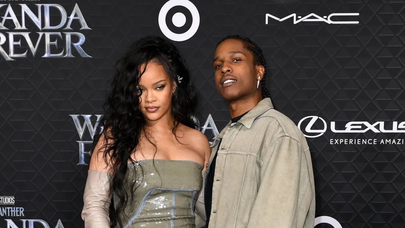 Rihanna, ASAP Rocky, Fekete pérduc 2., Wakanda Forever, premier, vörös szőnyeg 