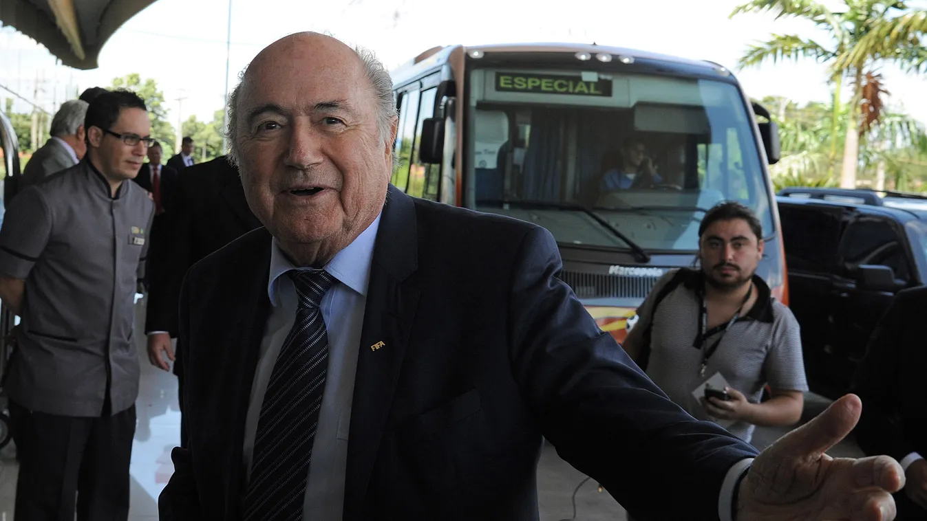 FIFA President Joseph Blatter arrives to a hotel in Luque, near Asuncion, on March 3, 2015. Blatter arrived in Paraguay to take part in the 65th Ordinary Congress of the South American confederation CONMEBOL, to be held on March 4.   AFP PHOTO / NORBERTO 