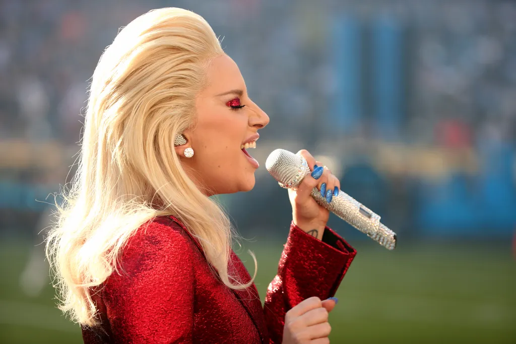 Lady Gaga Sings The National Anthem At Super Bowl 50 GettyImageRank3 People HORIZONTAL American Football - Sport SINGING USA STADIUM California One Person Santa Clara County - California Photography NATIONAL ANTHEM Arts Culture and Entertainment PORTRAIT 