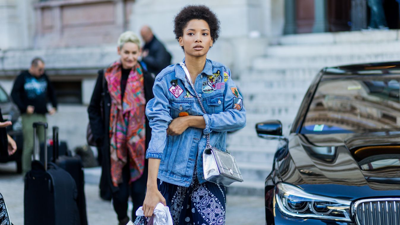 Street Style : Day Seven  - Paris Fashion Week Spring/Summer 2017 PARIS, FRANCE - OCTOBER 03: model Lineisy Montero wearing a denim jacket with patches outside Stella McCartney on October 3, 2016 in Paris, France. (Photo by Christian Vierig/Getty Images) 