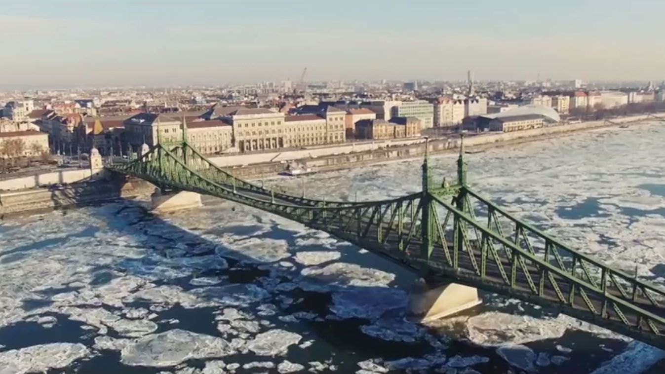 Duna, jégzajlás, drónfelvétel 