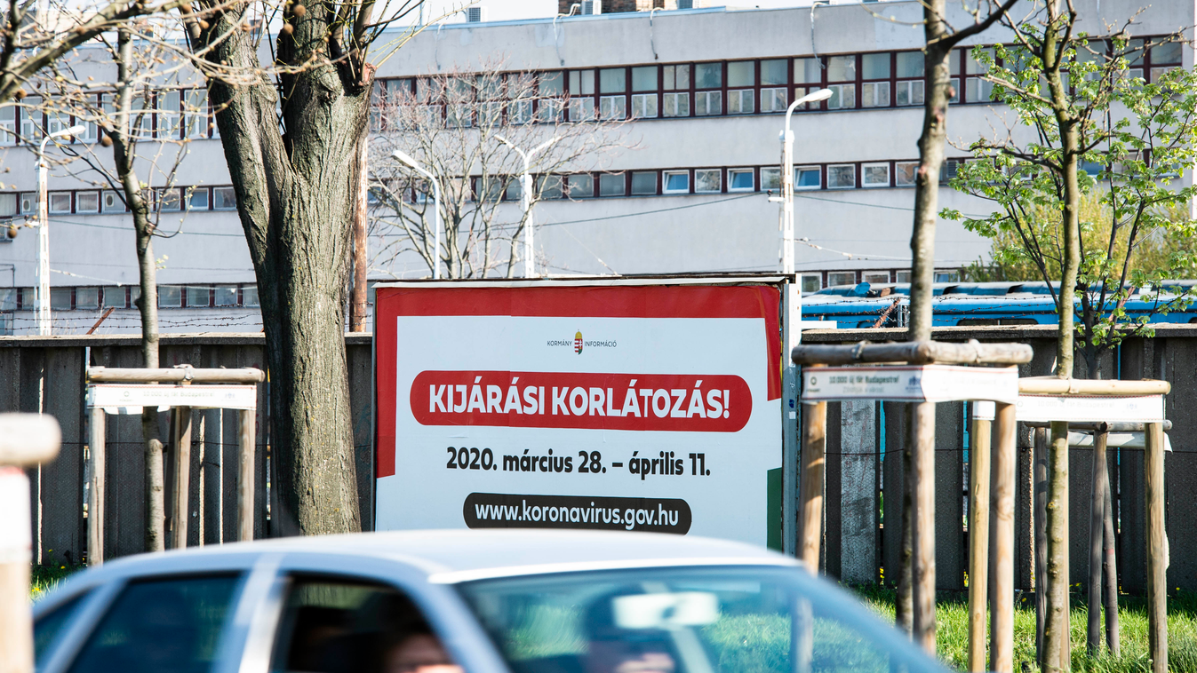 Koronavírus, vírus, Budapest, Zugló kijárási korlátozás, figyelmeztetés, plakát 