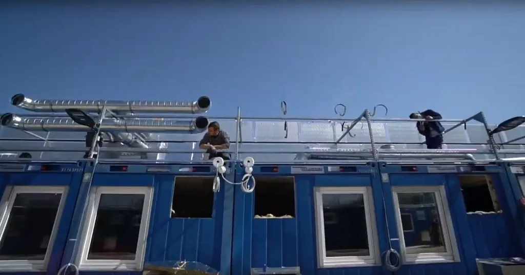 A kiskunhalasi börtön udvarán épülő mobilkórház. koronavírus korona vírusfertőzés járvány betegség kórház ideiglenes 