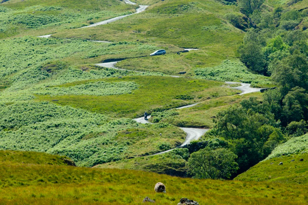 Leglátványosabb utak, Hard Knott Pass in the Lake District National Park, Cumbria, UK 