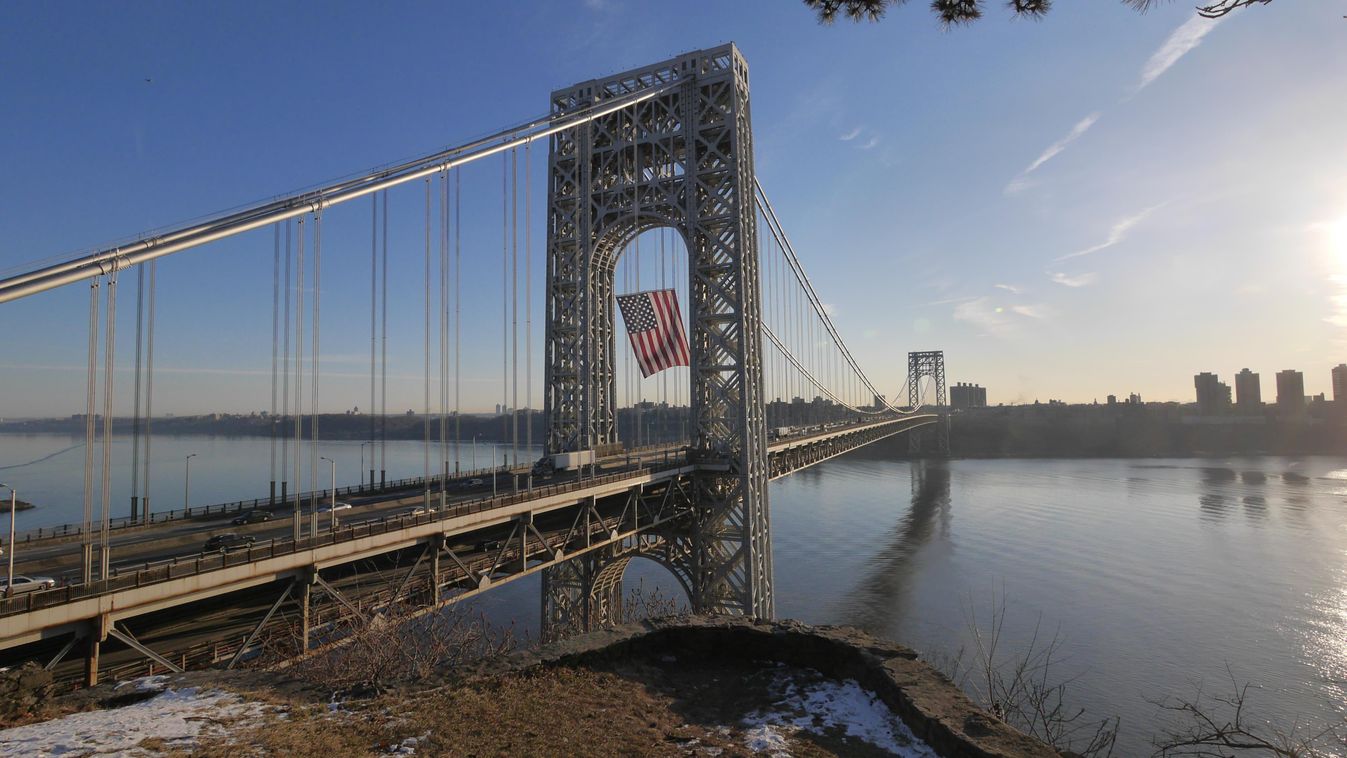 New York City: American flag flies on George Washington Bridge on Martin Luther King Jr. Day 