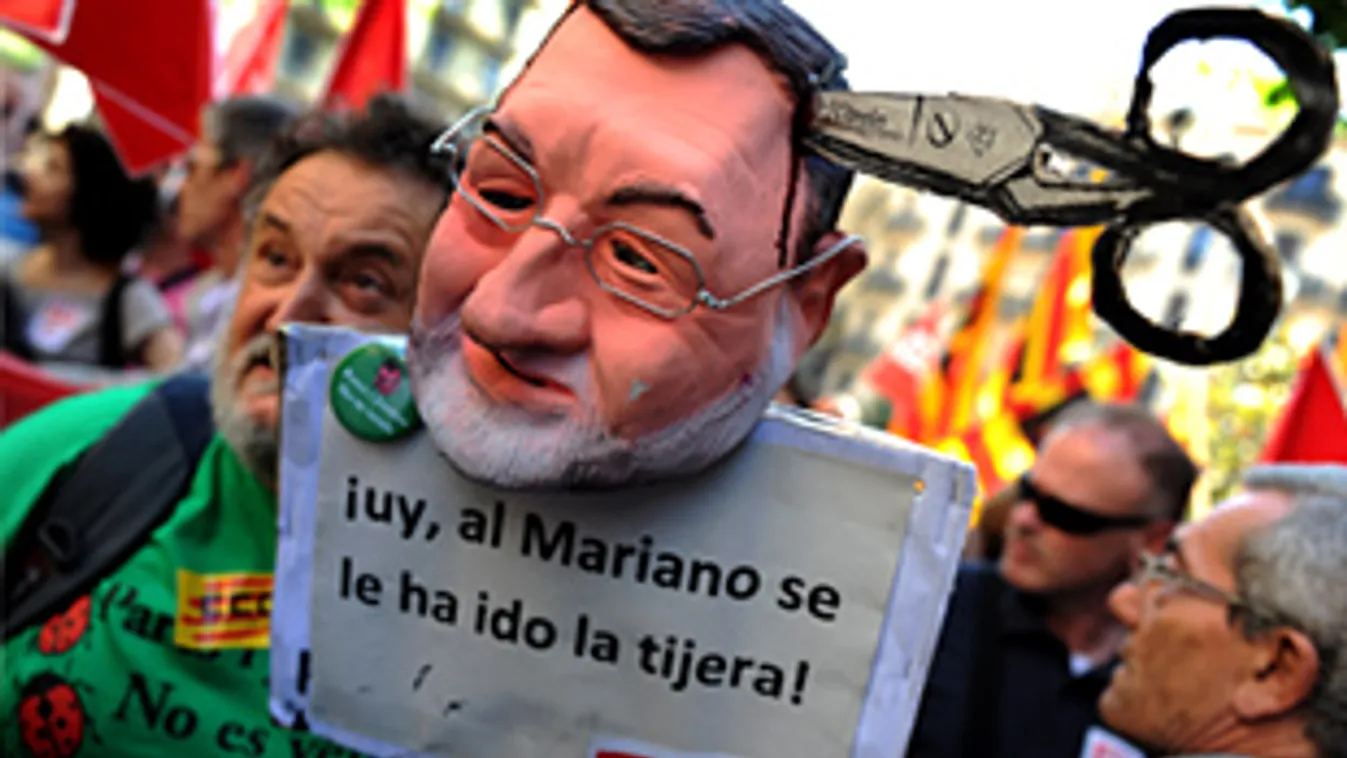 Hanyatló spanyol gazdaság, UGT és CCOO szakszervezetek tüntetése Barcelonában