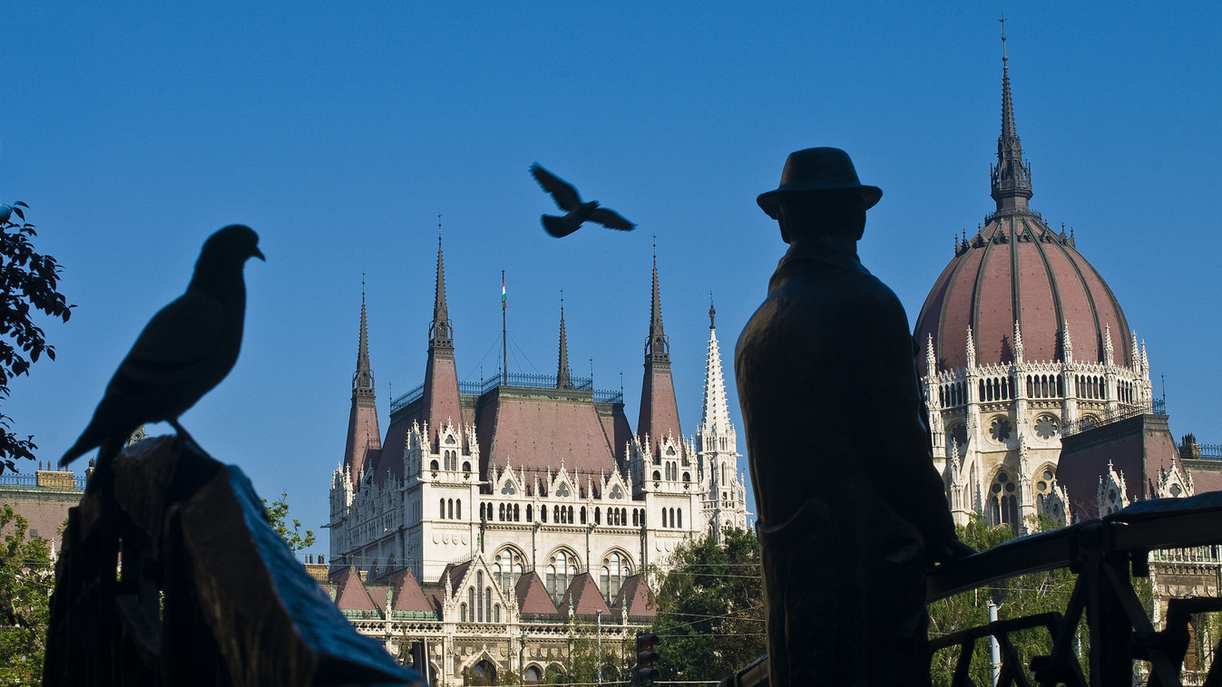 Nagy Imre szobra a Kossuth téren, háttérben a parlament