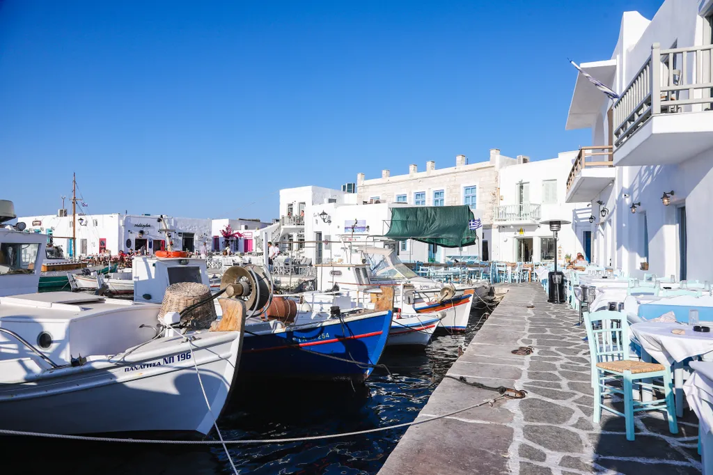 Traditional Fishing Boats In Naousa, Paros Island 2019 COLOR EUROPE EUROPEAN Greece Greek Holiday Islands TOURISM Travel Vacations WHITE COLOUR CAST above aegean aegean sea amazing ancient ARCHITECTURE atmosphere attraction bar bars BAY BEACH beaches beau