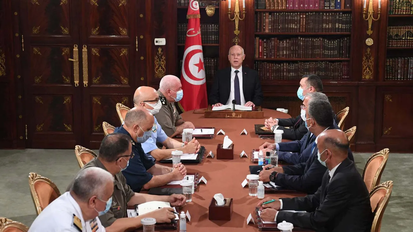 2021,assume,July,Kais Saied,suspend parliament,Tunis,Tunisia,Tun Horizontal TUNIS, TUNISIA - JULY 25: (----EDITORIAL USE ONLY MANDATORY CREDIT - "TUNISIAN PRESIDENCY / HANDOUT" - NO MARKETING NO ADVERTISING CAMPAIGNS - DISTRIBUTED AS A SERVICE TO CLIENTS-