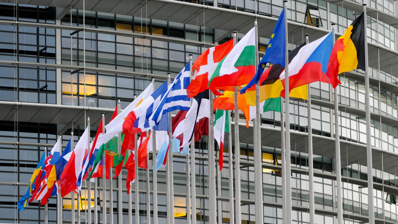 Flags Illustration in Strasbourg European Parliament 