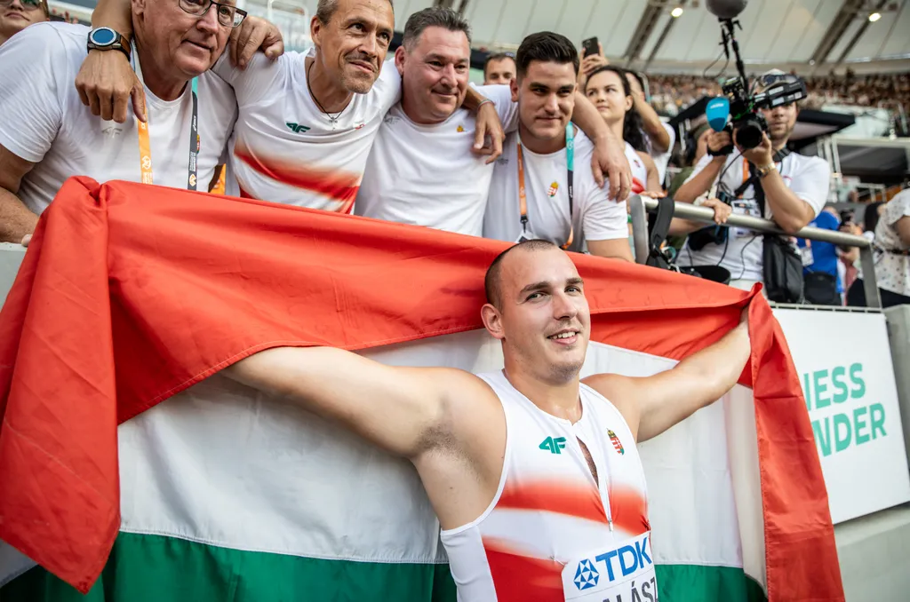 Atlétikai vb, Atlétikai Világbajnokság, World Athletics, Szabadtéri atlétikai világbajnokság, Budapest, 2023. 08. 20., férfi kalapácsvetés, döntő, Halász Bence, örömképek 