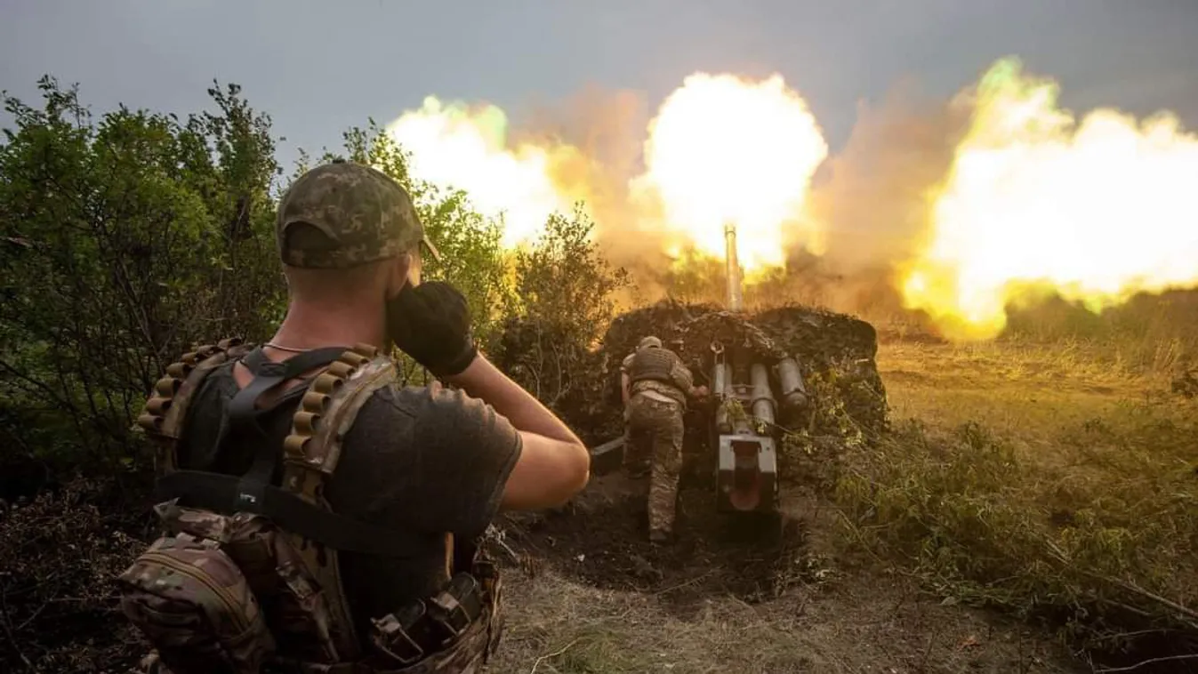 Ukrajna, Oroszország, tüzérség, ágyú, háború, ukrán katona 