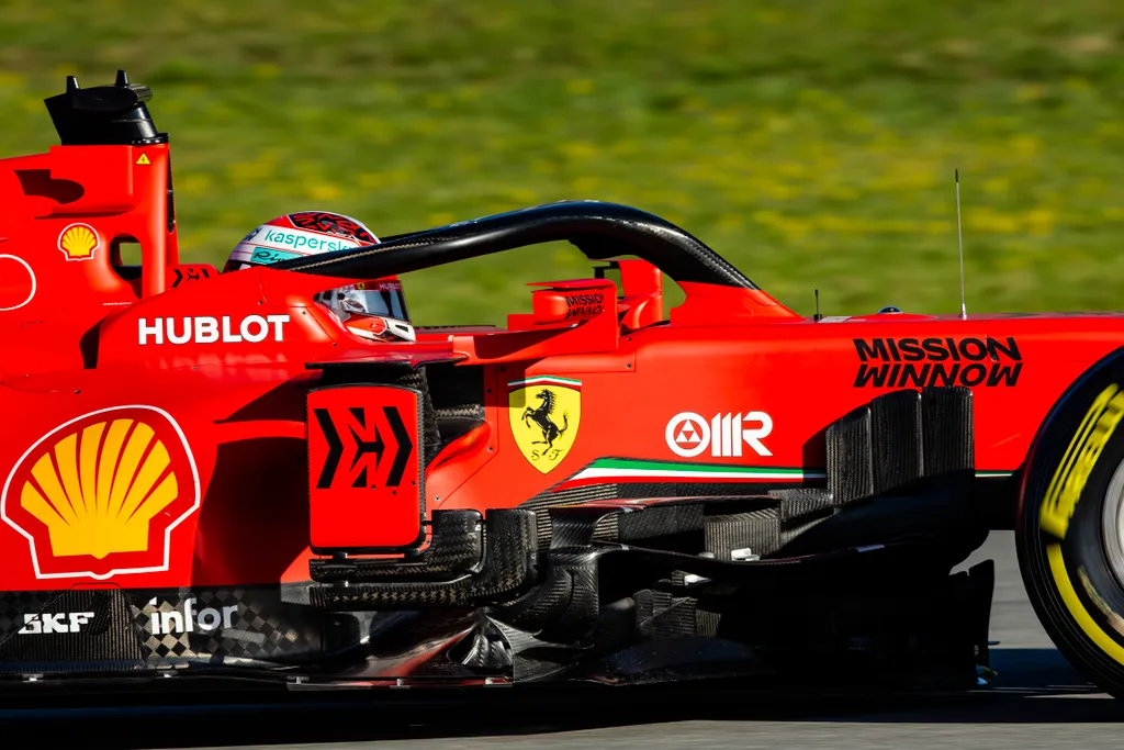 Forma-1, Charles Leclerc, Ferrari, bargeboard, Barcelona teszt 6. nap 