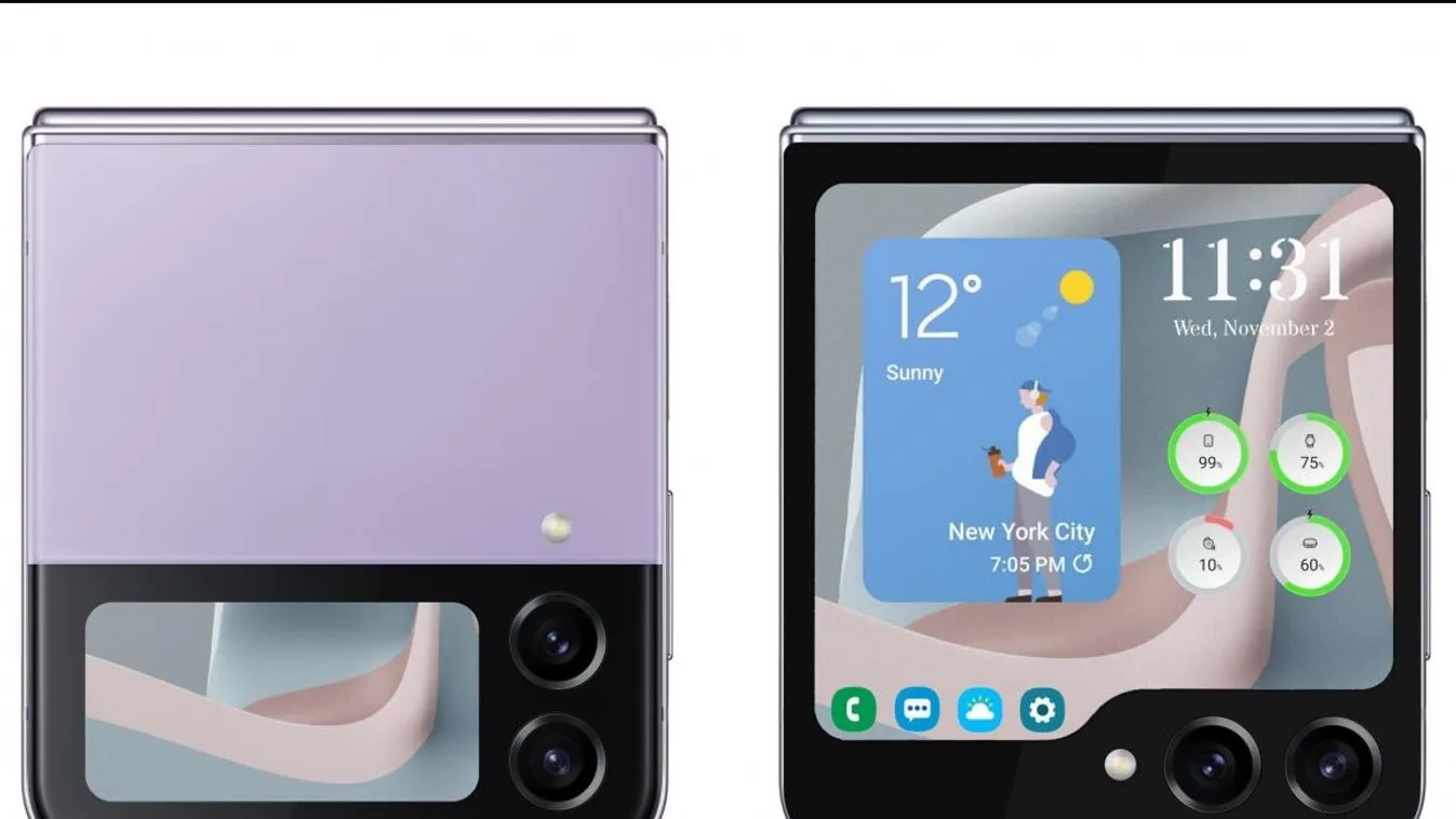 Samsung Galaxy Z Flip 5, jobb oldalon, renderelt kép 
