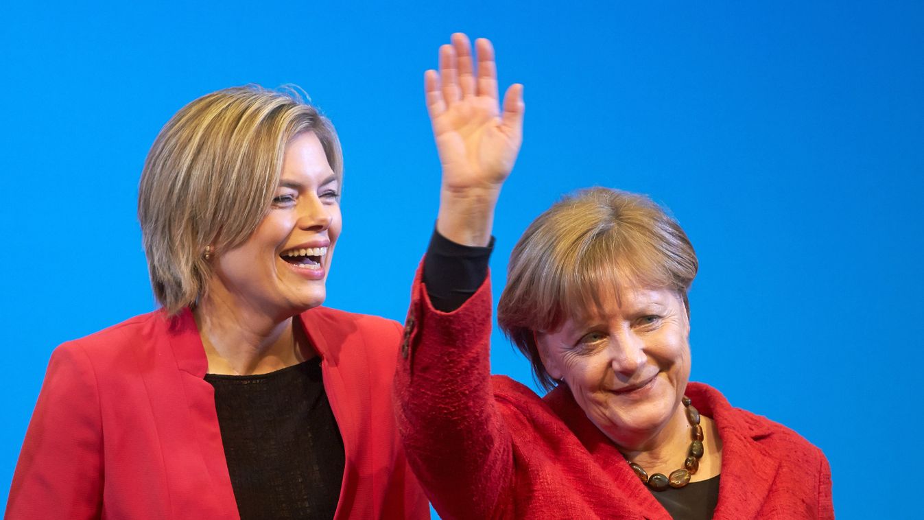 CDU of Rhineland-Palatinate - election campaign SMILING applauding Angela Merkel Julia Kloeckner SQUARE FORMAT 
