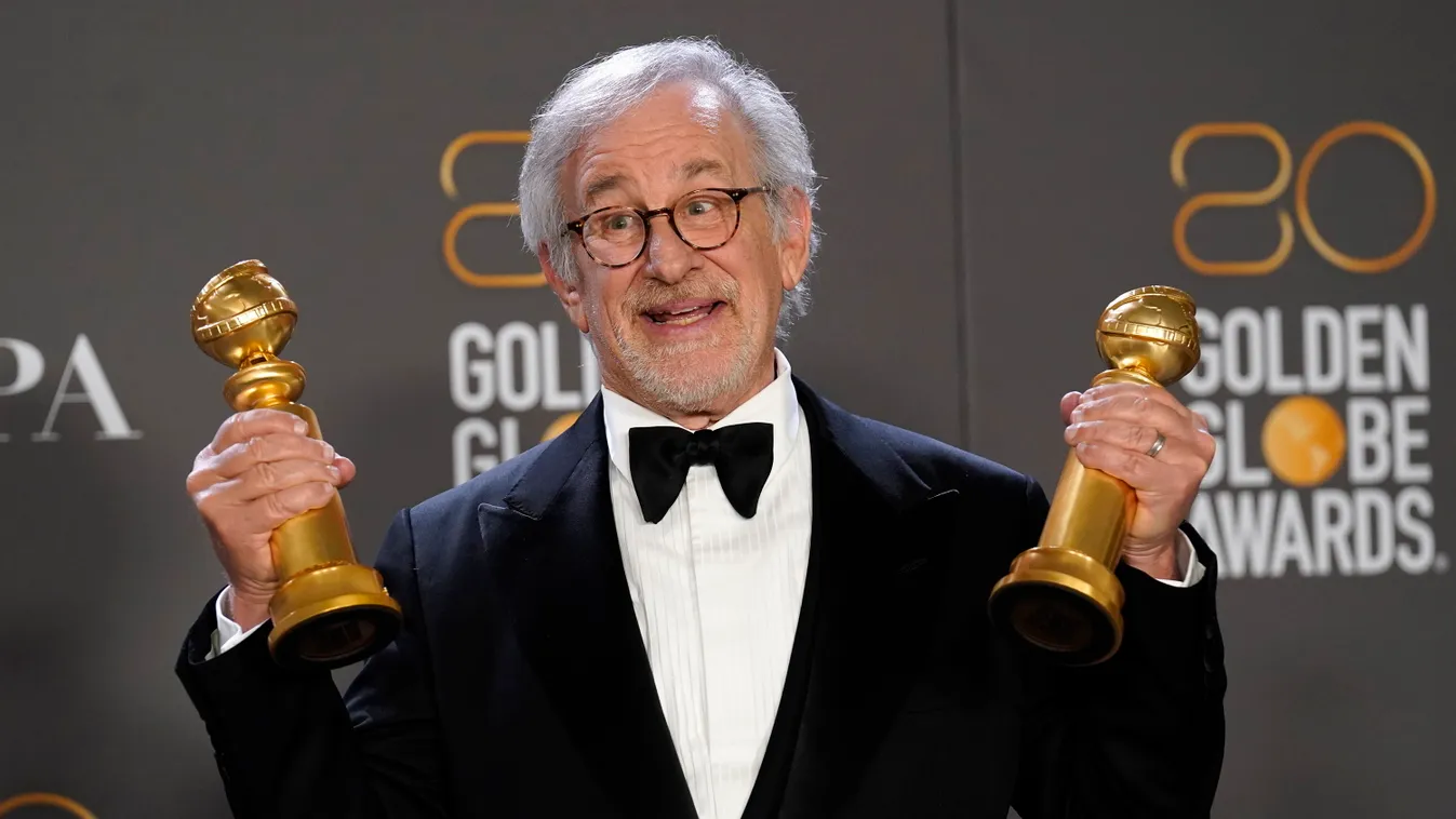 SPIELBERG, Steven Beverly Hills, 2023. január 11.
Steven Spielberg amerikai rendező a sajtószobában tartott fotózáson, miután átvette a legjobb játékfilmrendező és legjobb drámai játékfilm kitüntetéseit a Golden Globe-díjak átadási ünnepségén a Beverly Hi