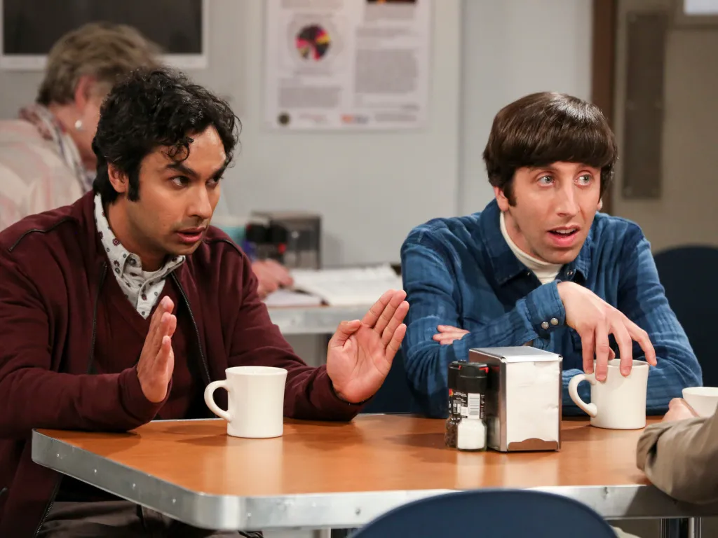 "The Change Constant" - Pictured: Rajesh Koothrappali (Kunal Nayyar) and Howard Wolowitz (Simon Helberg). Sheldon and Amy await big news, on the series finale of THE BIG BANG THEORY, Thursday, May 16 (8:00-8:30PM, ET/PT) on the CBS Television Network. Pho